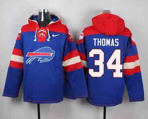 Nike Bills 34 Thurman Thomas Blue Hooded Jersey