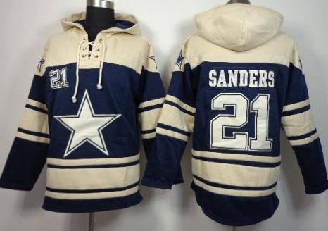 Nike Dallas Cowboys #21 Deion Sanders Blue Sawyer Hooded Sweatshirt NFL Hoodie