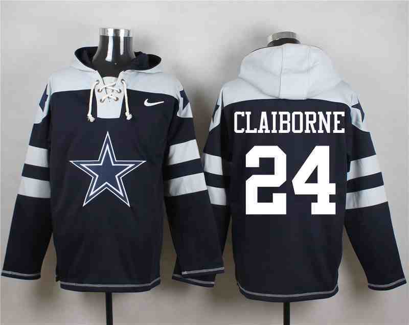 Nike Cowboys 24 Morris Claiborne Navy Hooded Jersey