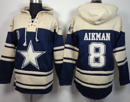 Nike Dallas Cowboys #8 Troy Aikman Blue Sawyer Hooded Sweatshirt NFL Hoodie