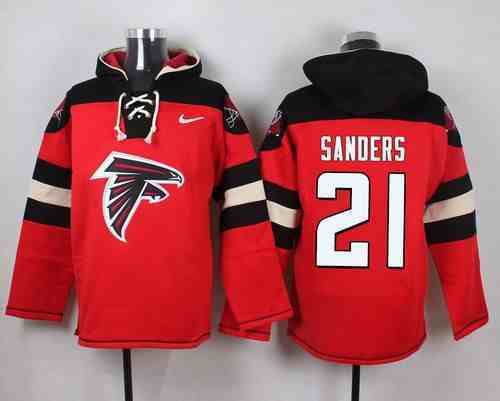 Nike Falcons 21 Deion Sanders Red Hooded Jersey