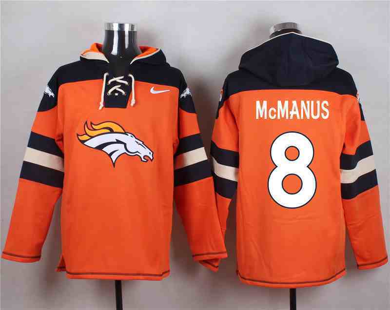 Nike Broncos 8 Brandon McManus Orange Hooded Jersey