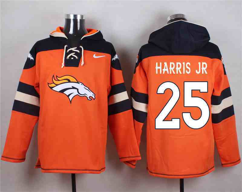 Nike Broncos 25 Chris Harris Jr. Orange Hooded Jersey