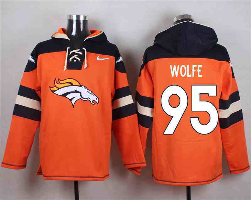 Nike Broncos 95 Derek Wolfe Orange Hooded Jersey
