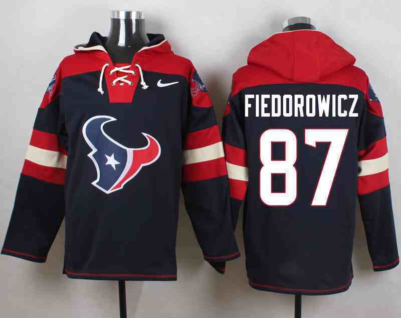 Nike Texans 87 C.J. Fiedorowicz Navy Hooded Jersey