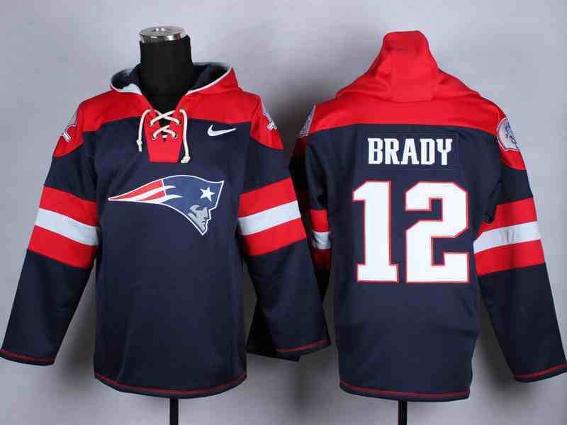 Nike Patriots 12 Brady Navy Blue Hooded Jerseys