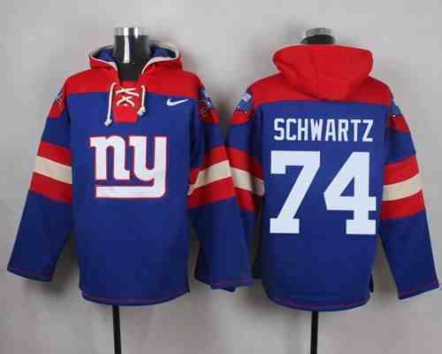 Nike Giants 74 Geoff Schwartz Blue Hooded Jersey