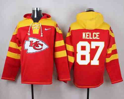 Nike Chiefs 87 Travis Kelce Red Hooded Jersey