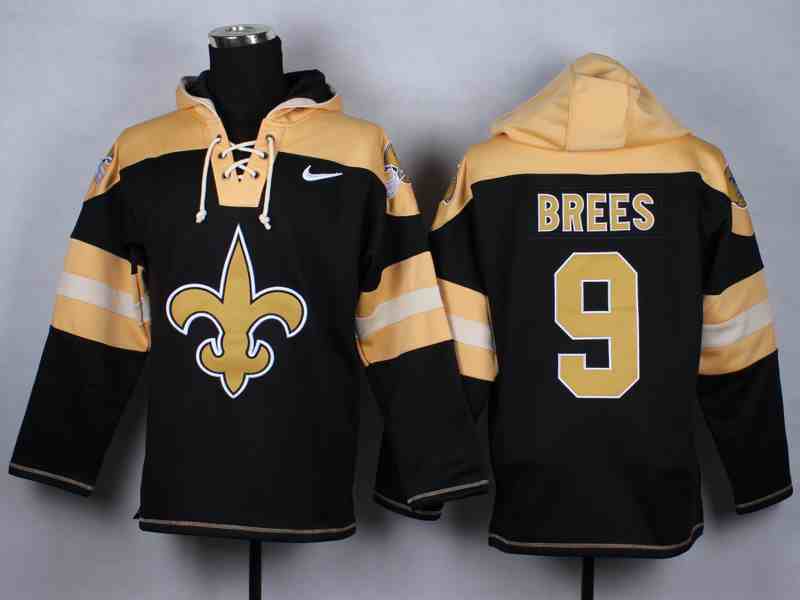 Nike Saints 9 Brees Black Hooded Jerseys
