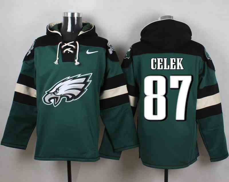 Nike Eagles 87 Brent Celek Green Hooded Jersey