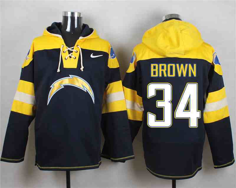 Nike Chargers 34 BROWN Navy Hooded Jersey