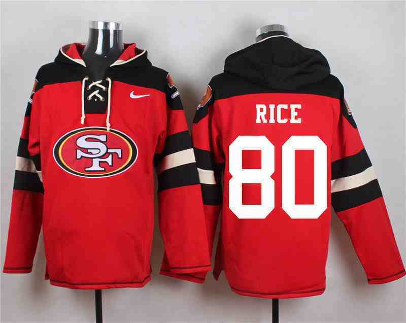 Nike 49ers 80 Jerry Rice Red Hooded Jersey