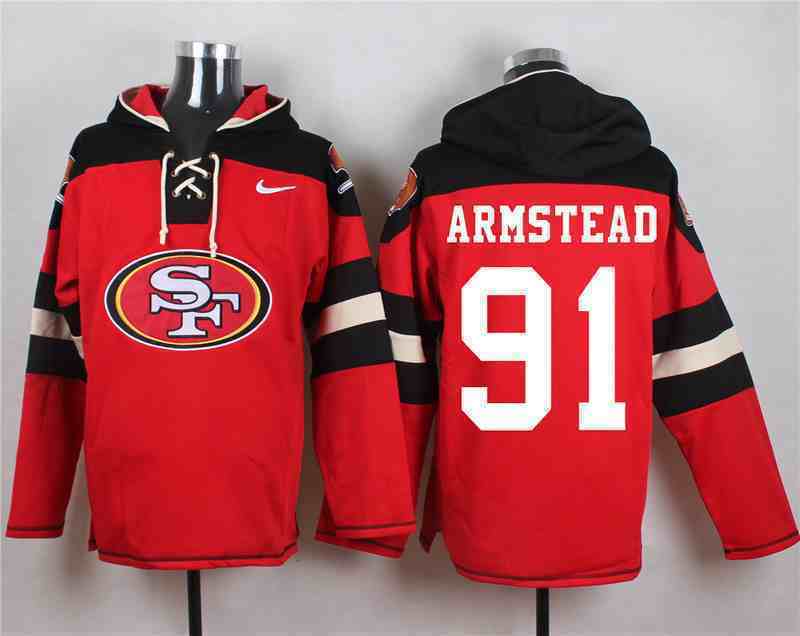 Nike 49ers 91 Arik Armstead Red Hooded Jersey