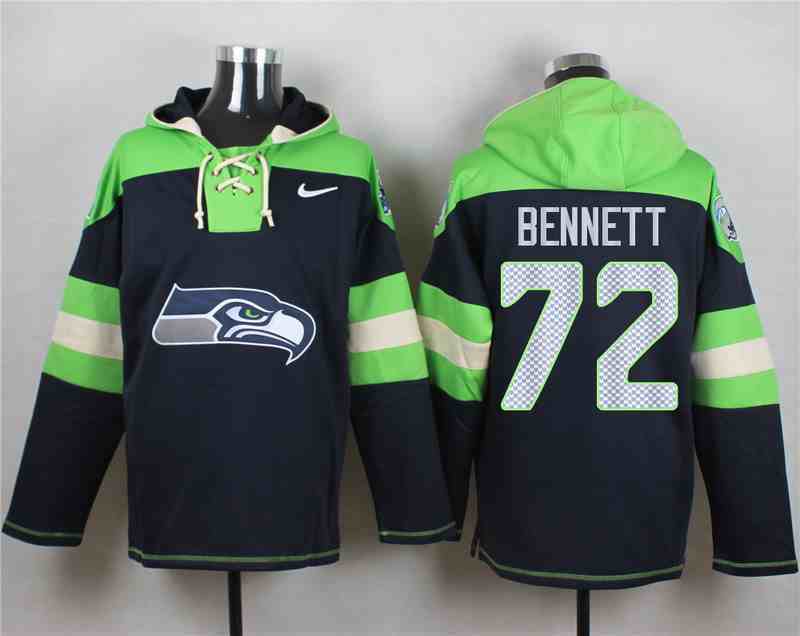Nike Seahawks 72 Michael Bennett Navy Hooded Jersey