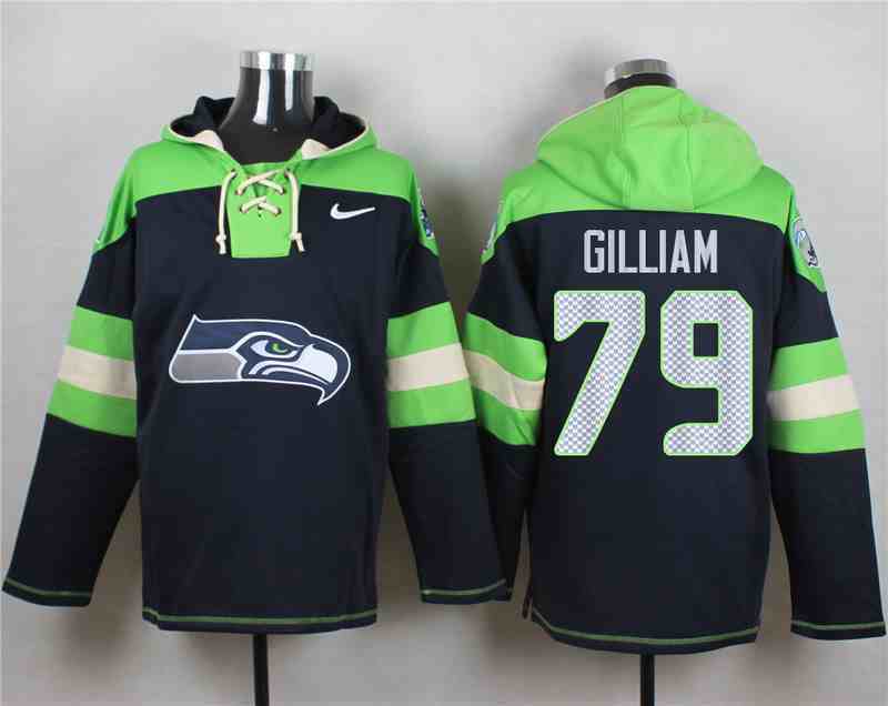 Nike Seahawks 79 Garry Gilliam Navy Hooded Jersey