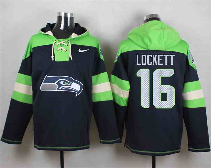 Nike Seahawks 16 Tyler Lockett Navy Hooded Jersey