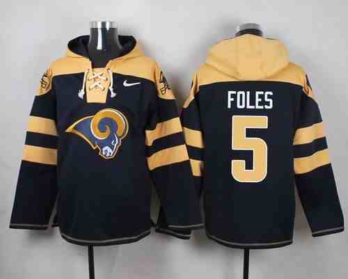 Nike Rams 5 Nick Foles Navy Blue Hooded Jersey