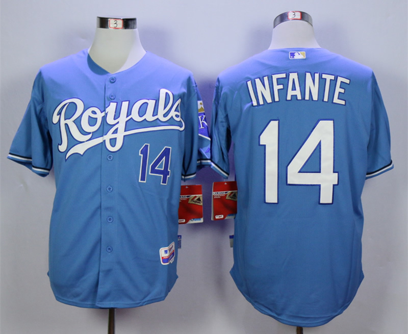 Royals 14 Omar Infante Light Blue Cool Base Jersey