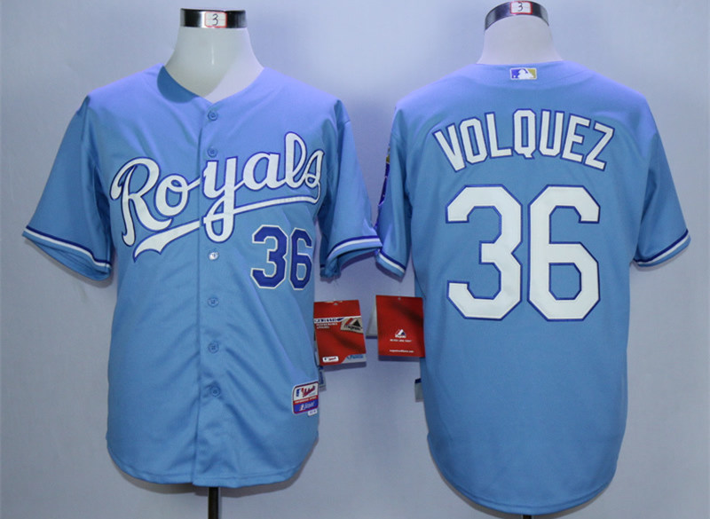 Royals 36 Edinson Volquez Light Blue Cool Base Jersey