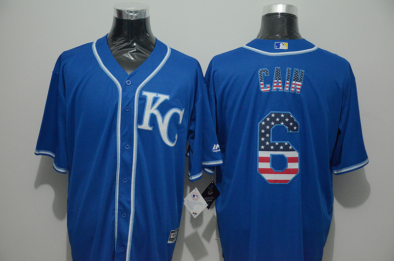 Royals 6 Lorenzo Cain Blue US Flag New Cool Base Jersey