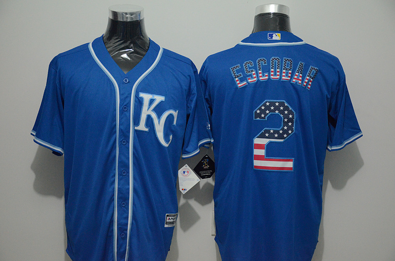 Royals 2 Alcides Escobar Blue US Flag New Cool Base Jersey