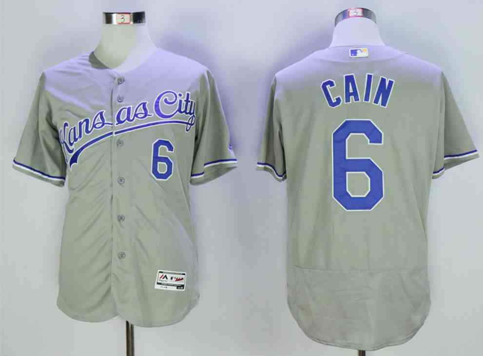 Royals 6 Lorenzo Cain Grey Flexbase Jersey