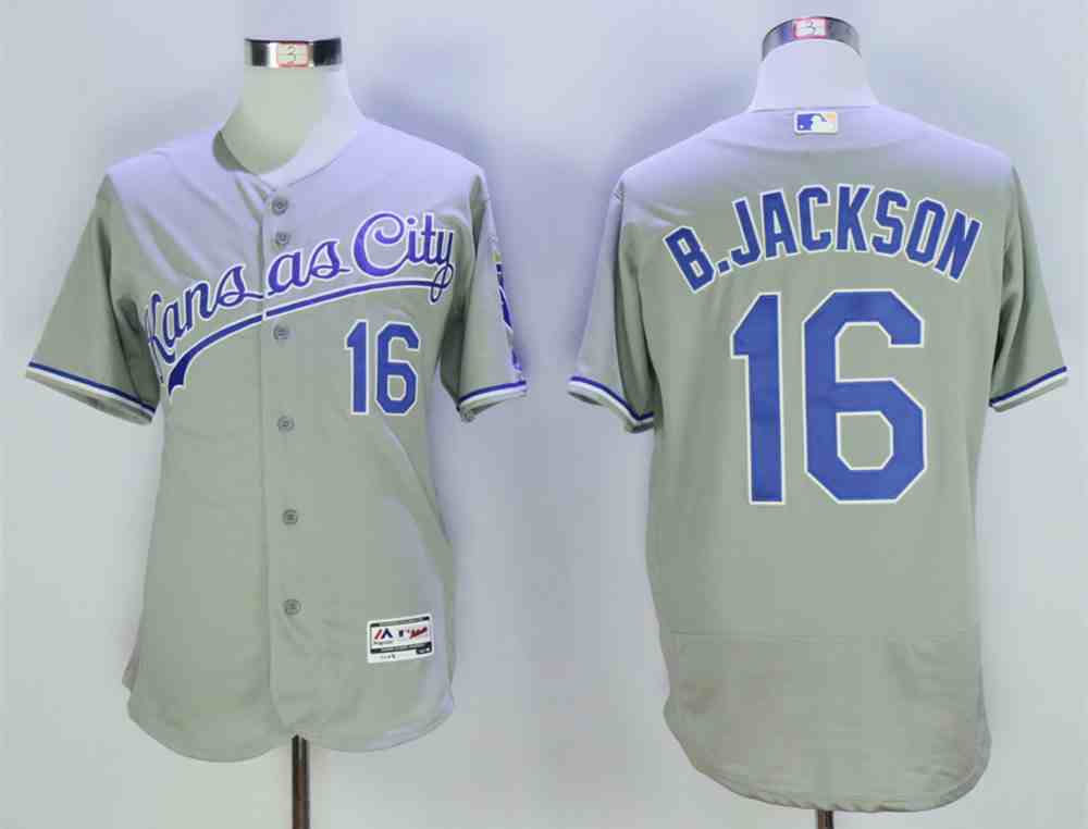 Royals 16 Bo Jackson Grey Flexbase Jersey