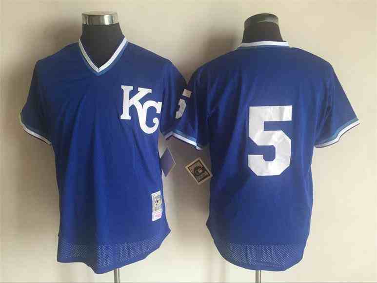 Royals 5 George Brett Blue Throwback Jersey