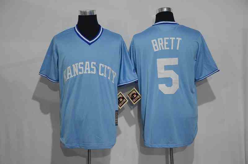 Royals 5 George Brett Light Blue Throwback Jersey