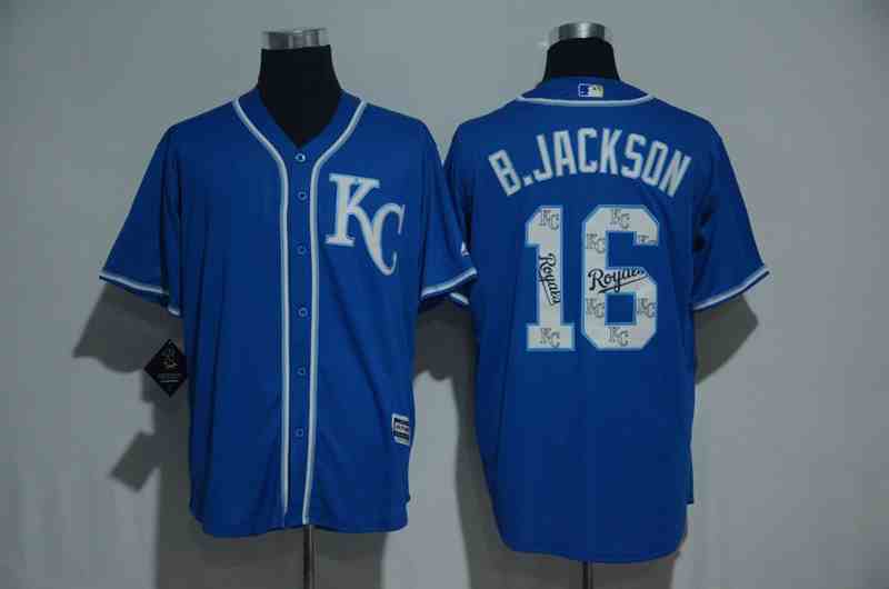 Royals 16 Bo Jackson Blue Team Logo Print Cool Base Jersey
