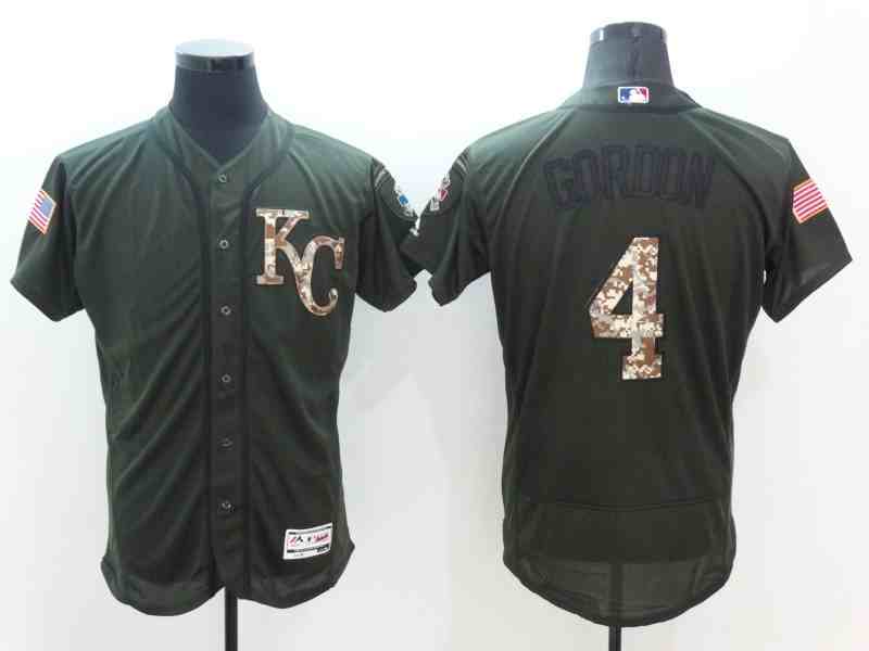 Royals 4 Alex Gordon Olive Green Flexbase Jersey