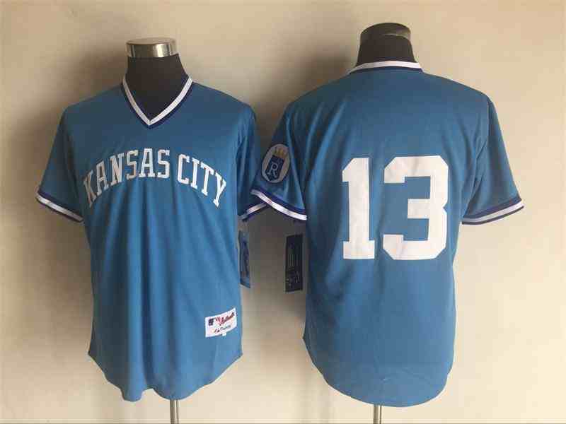 Royals 13 Salvador Perez Light Blue Throwback Jersey-1