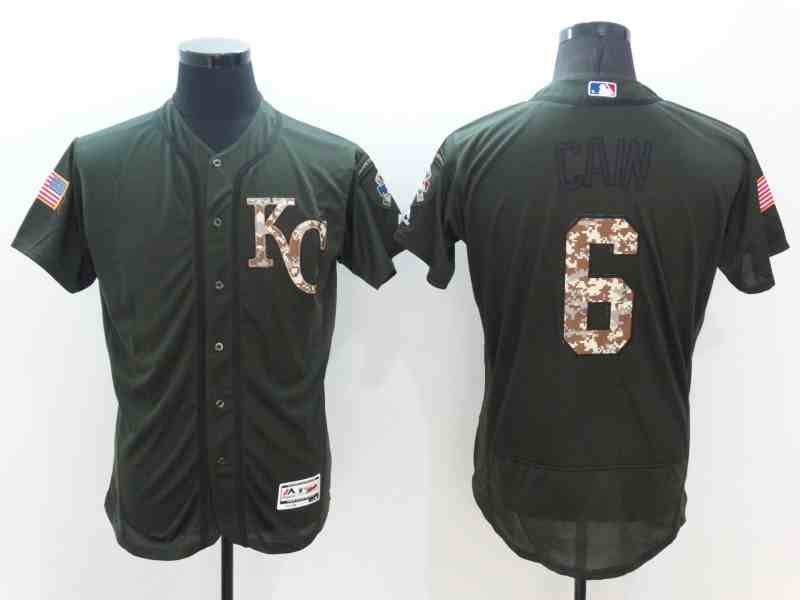 Royals 6 Lorenzo Cain Olive Green Flexbase Jersey