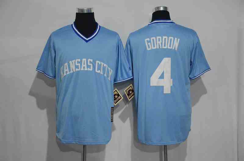 Royals 4 Alex Gordon Light Blue Throwback Jersey
