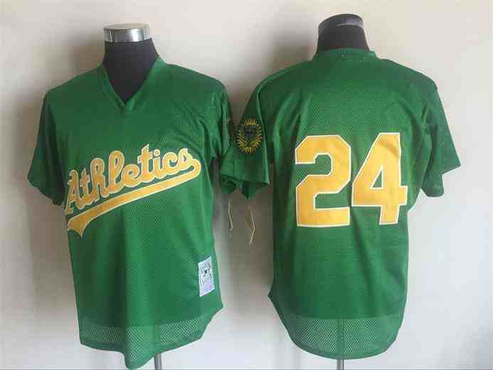 Athletics 24 Rickey Henderson Green 1998 Cooperstown Collection Batting Practice Jersey