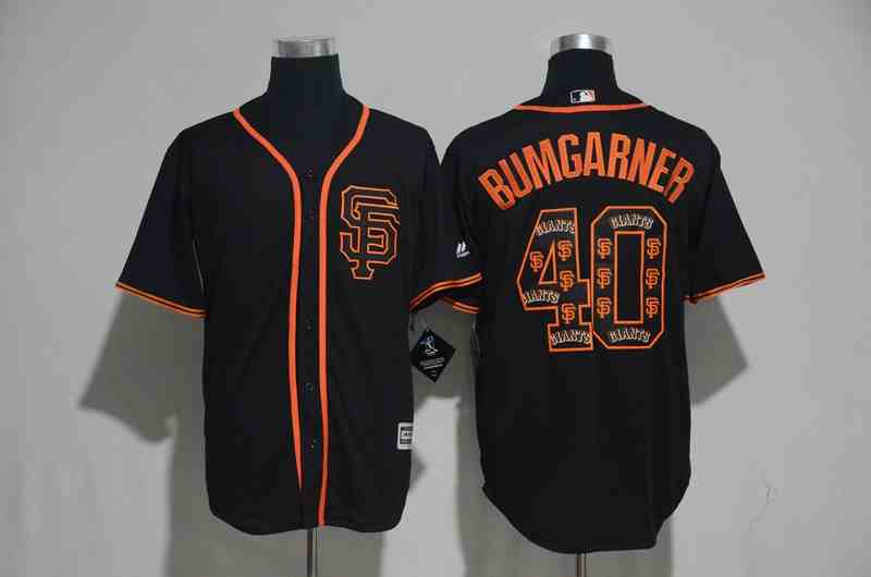 Giants 40 Madison Bumgarner Black Team Logo Print Cool Base Jersey