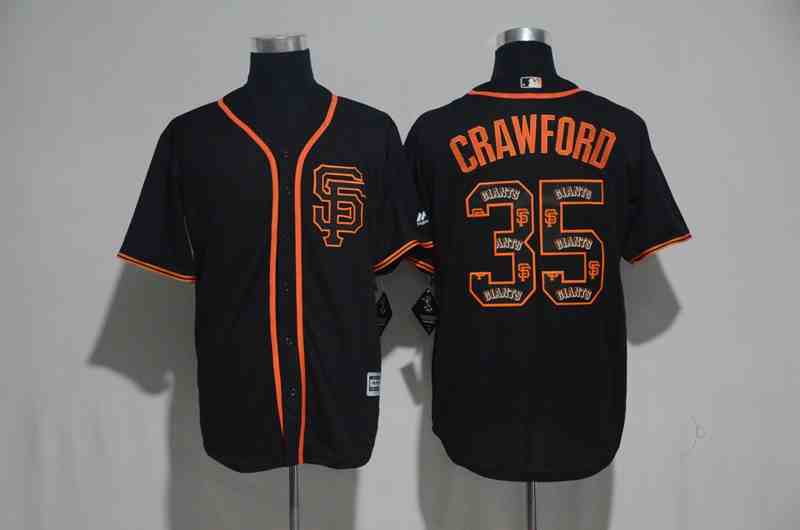 Giants 35 Brandon Crawford Black Team Logo Print Cool Base Jersey