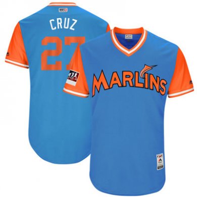 Marlins #27 Giancarlo Stanton Cruz Light Blue 2018 Players Weekend Authentic Team Jersey