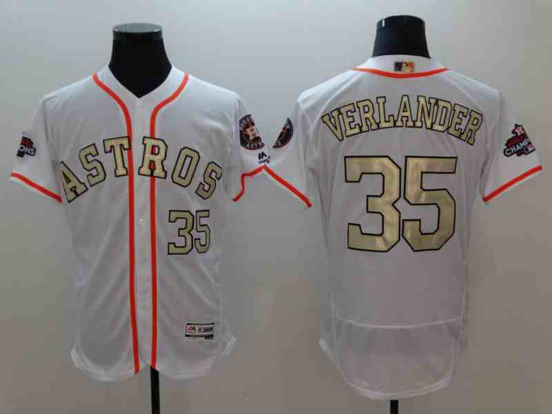 Men Houston Astros 35 Verlander White Gold version Elite MLB Jerseys