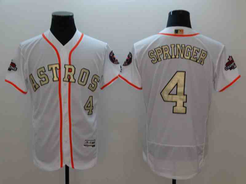 Men Houston Astros 4 Springer White Gold version Elite MLB Jerseys