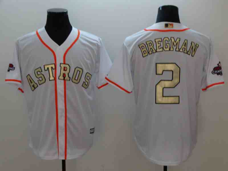 Men Houston Astros 2 Bregman White Gold version Game MLB Jerseys