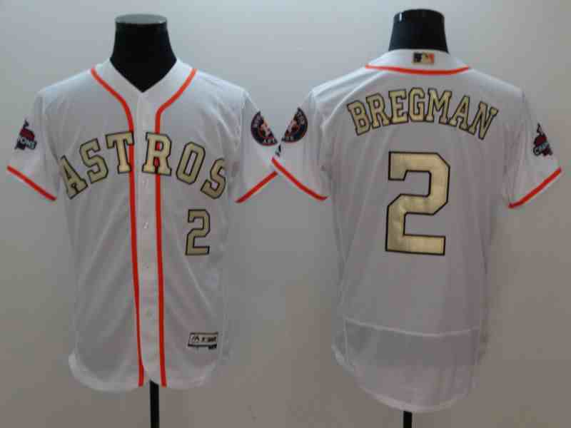 Men Houston Astros 2 Bregman White Gold version Elite MLB Jerseys