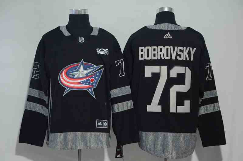 Blue Jackets 72 Sergei Bobrovsky Black 1917-2017 100th Anniversary Adidas Jersey