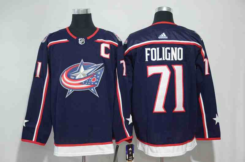 Blue Jackets 71 Nick Foligno Navy Adidas Jersey