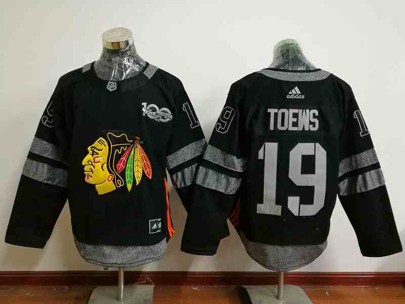 Blackhawks 19 Jonathan Toews Black 1917-2017 100th Anniversary Jersey