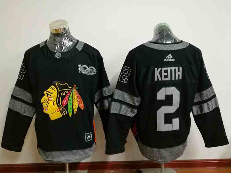 Blackhawks 2 Duncan Keith Black 1917-2017 100th Anniversary Jersey