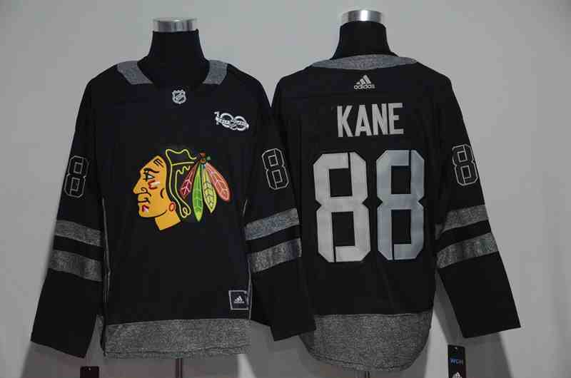 Blackhawks 88 Patrick Kane Black 1917-2017 100th Anniversary Jersey