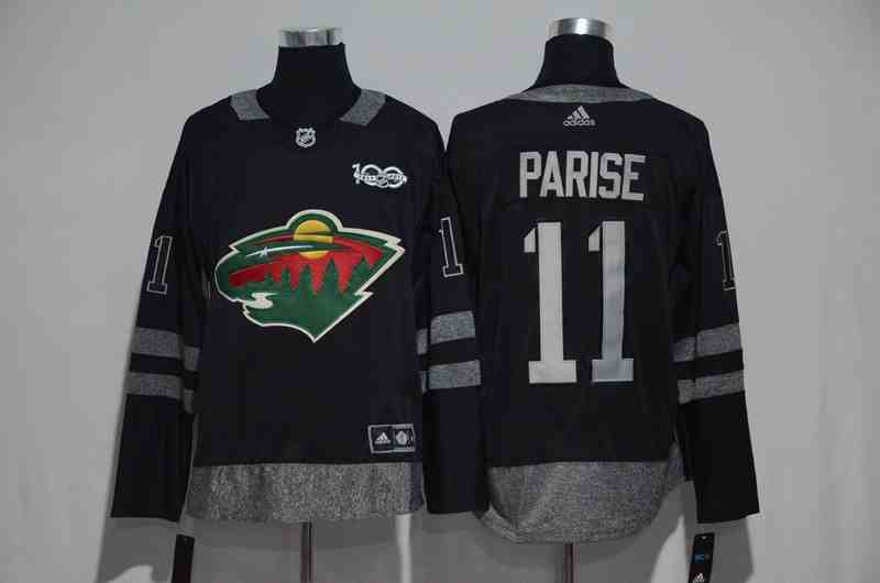 Wild 11 Zach Parise Black 1917-2017 100th Anniversary Jersey