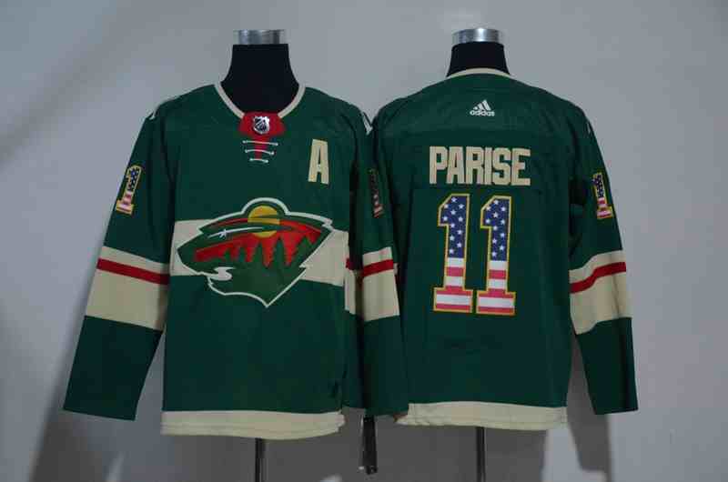 Wild 11 Zach Parise Green USA Flag Adidas Jersey