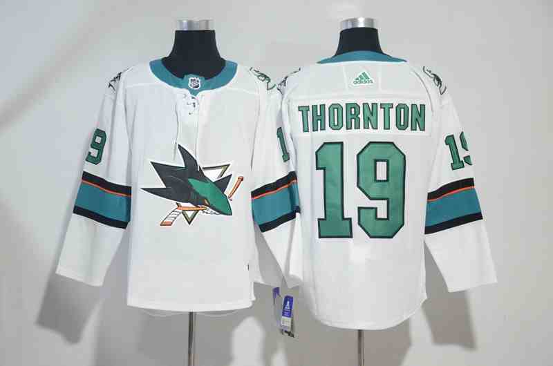 Sharks 19 Joe Thornton White Adidas Jersey